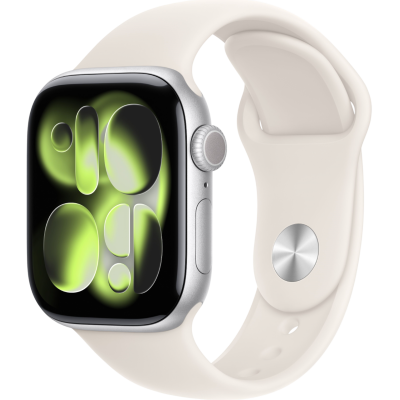 Apple Watch Series 11, 46mm, Aluminum Silver, Starlight Sport Band - S/M