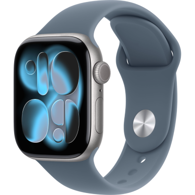 Apple Watch Series 11, 46mm, Aluminum Space Gray, Anchor Blue Sport Band - M/L