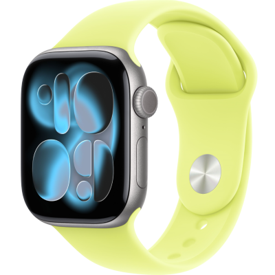 Apple Watch Series 11, 46mm, Aluminum Space Gray, Neon Yellow Sport Band - M/L