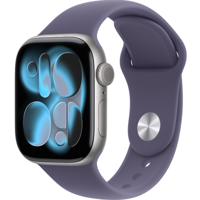 Apple Watch Series 11, 46mm, Aluminum Space Gray, Purple Fog Sport Band - M/L