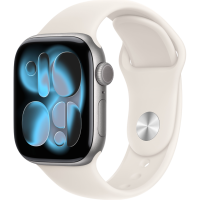 Apple Watch Series 11, 46mm, Aluminum Space Gray, Starlight Sport Band - S/M