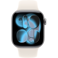 Apple Watch Series 11, 46mm, Aluminum Space Gray, Starlight Sport Band - S/M