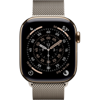 Apple Watch Series 11, 42mm, Gold Titanium Case, Natural Milanese Loop