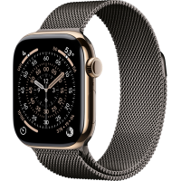 Apple Watch Series 11, 42mm, Gold Titanium Case, Slate Milanese Loop