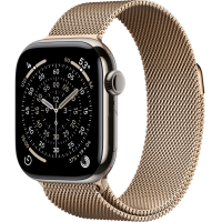 Apple Watch Series 11, 42mm, Natural Titanium Case, Gold Milanese Loop