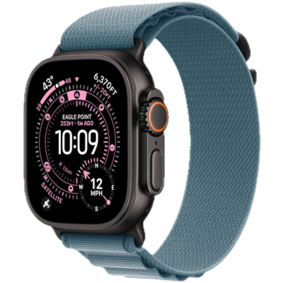 Apple Watch Ultra 3, 49mm, Black Titanium, Alpine Loop, Light Blue - L