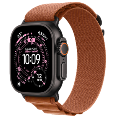 Apple Watch Ultra 3, 49mm, Black Titanium, Alpine Loop, Terra Cotta - L