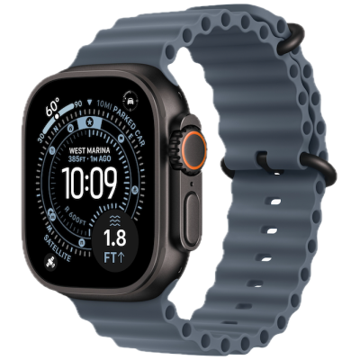 Apple Watch Ultra 3, 49mm, Black Titanium, Ocean Band, Anchor Blue
