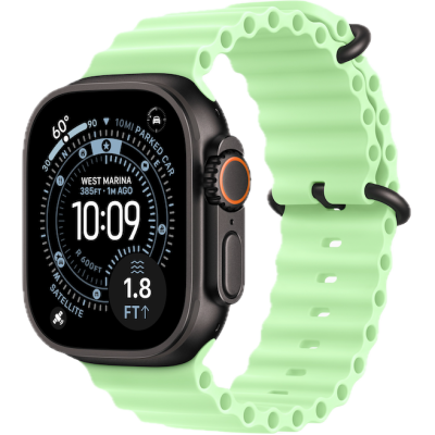 Apple Watch Ultra 3, 49mm, Black Titanium, Ocean Band, Neon Green