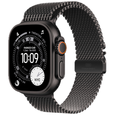 Apple Watch Ultra 3, 49mm, Black Titanium, Titanium Milanese Loop, Black - S