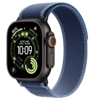 Apple Watch Ultra 3, 49mm, Black Titanium, Trail Loop, Blue/Bright Blue - S/M