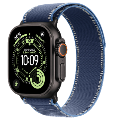 Apple Watch Ultra 3, 49mm, Black Titanium, Trail Loop, Blue/Bright Blue - M/L