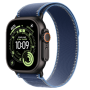 Apple Watch Ultra 3, 49mm, Black Titanium, Trail Loop, Blue/Bright Blue - S/M