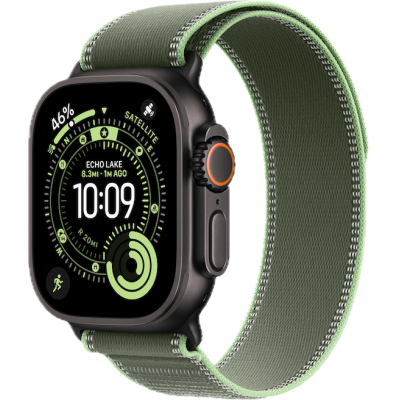 Apple Watch Ultra 3, 49mm, Black Titanium, Trail Loop, Green/Neon - M/L