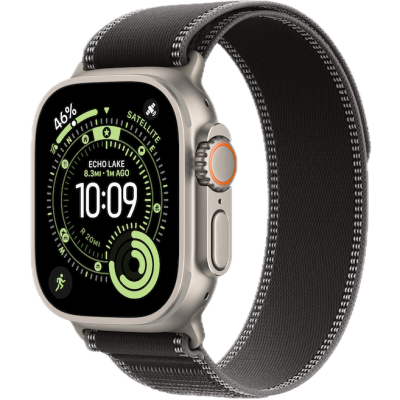 Apple Watch Ultra 3, 49mm, Natural Titanium, Trail Loop, Black/Charcoal - M/L