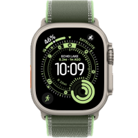 Apple Watch Ultra 3, 49mm, Natural Titanium, Trail Loop, Green/Neon - S/M
