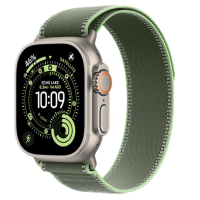 Apple Watch Ultra 3, 49mm, Natural Titanium, Trail Loop, Green/Neon - S/M