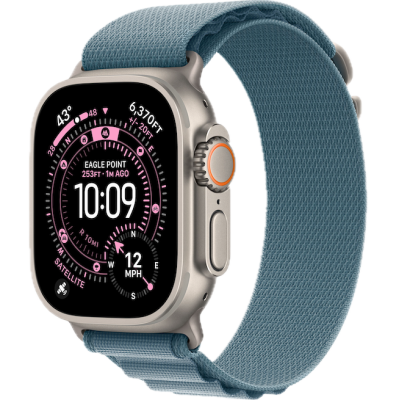Apple Watch Ultra 3, 49mm, Natural Titanium, Alpine Loop, Light Blue - M