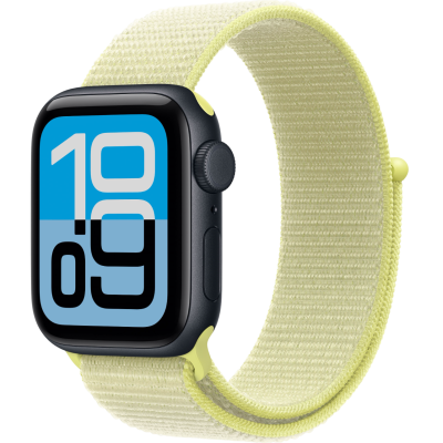 Apple Watch SE 3, GPS+Cellular, 40mm, Aluminum Midnight, Sport Loop Neon Yellow