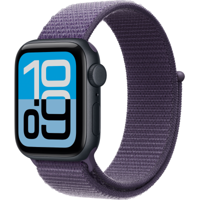 Apple Watch SE 3, GPS+Cellular, 40mm, Aluminum Midnight, Sport Loop Purple Fog