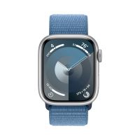 Apple Watch Series 9, 45 мм, MR9F3 корпус из алюминия серебристого цвета, спортивный ремешок цвета «ледяной синий»