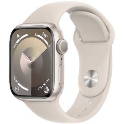 Apple Watch Series 9, 41 мм, MR8T3 корпус из алюминия цвета «сияющая звезда», силиконовый ремешок цвета «сияющая звезда»