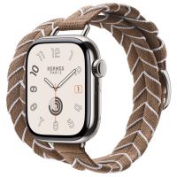 Apple Watch Hermes 11, 42mm, Silver, Bridon Lisere Attelage Double Tour, Beige de Weimar/Blanc