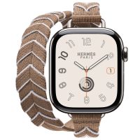 Apple Watch Hermes 11, 42mm, Silver, Bridon Lisere Attelage Double Tour, Beige de Weimar/Blanc