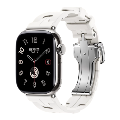 Apple Watch Hermes 11, 46mm, Silver, Kilim Single Tour Deployment Buckle, Blanc