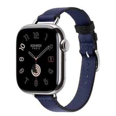 Apple Watch Hermes 11, 42mm, Silver, Twill Jump Attelage Single Tour, Navy/Noir