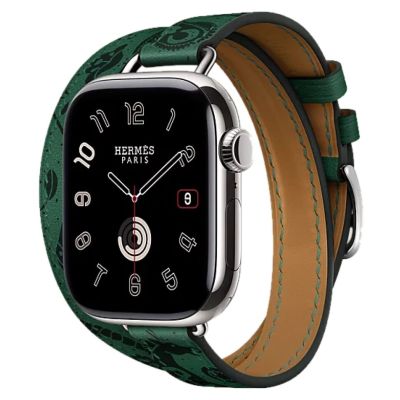 Apple Watch Hermes 11, 42mm, Silver, Animaux Bandana Double Tour, Vert Moyen