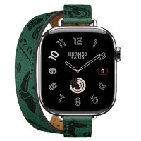 Apple Watch Hermes 11, 42mm, Silver, Animaux Bandana Double Tour, Vert Moyen