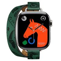 Apple Watch Hermes 11, 42mm, Silver, Animaux Bandana Double Tour, Vert Moyen