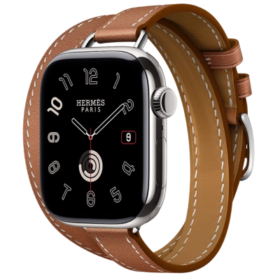 Apple Watch Hermes Series 10 42mm, Silver Titanium, Attelage Double Tour, Gold