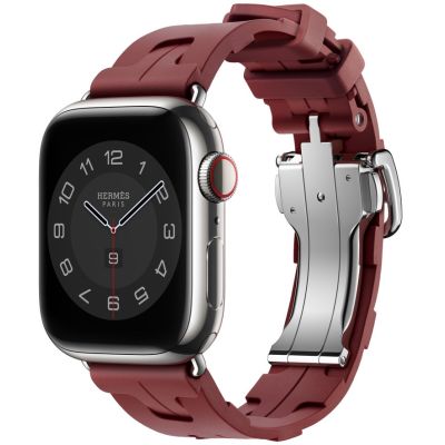 Apple Watch Hermes Series 10 42mm, Silver Titanium,  Kilim Single Tour, Rouge H