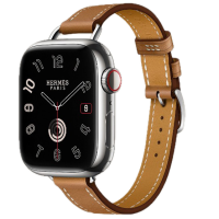 Apple Watch Hermes Series 10 42mm, Silver Titanium, Attelage Single Tour, Gold