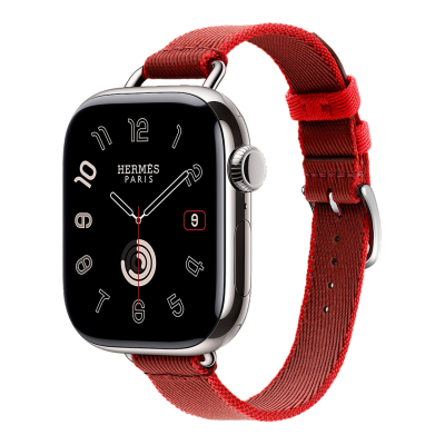Apple Watch Hermes 11, 42mm, Silver, Twill Jump Attelage Single Tour, Rouge Grenat/Vermillon