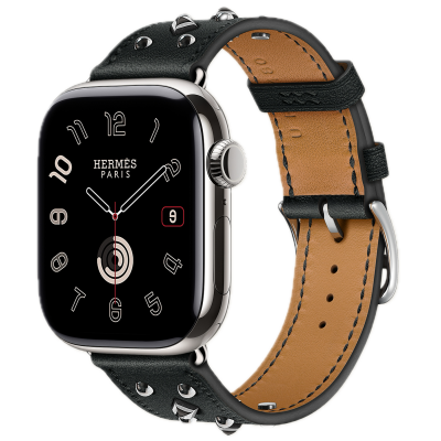 Apple Watch Hermes 11, 46mm, Silver, Single Tour, Clou Medor Rock, Noir