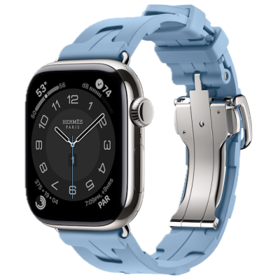 Apple Watch Hermes 11, 42mm, Silver, Kilim Single Tour Deployment Buckle, Bleu Pastel