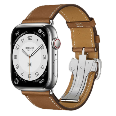 Apple Watch Hermes 11, 46mm, Silver, Barénia Leather Single Tour Deployment Buckle, Fauve