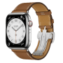 Apple Watch Hermes 11, 46mm, Silver, Barénia Leather Single Tour Deployment Buckle, Fauve