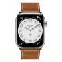 Apple Watch Hermes 11, 46mm, Silver, Barénia Leather Single Tour Deployment Buckle, Fauve